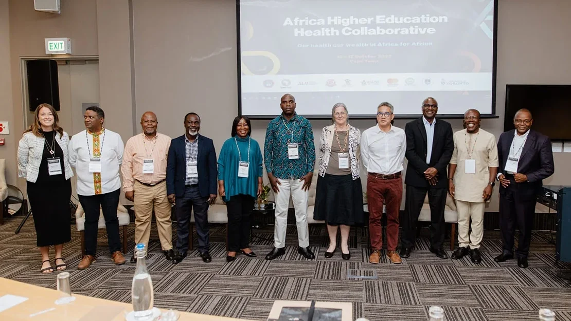 The Africa Higher Education Health Collaborative Executive Steering Committee, including U of T’s Joseph Wong and Wisdom Tettey, fourth and third from right, met in Cape Town, South Africa in October 2023 (photo courtesy of Africa Higher Education Health Collaborative)