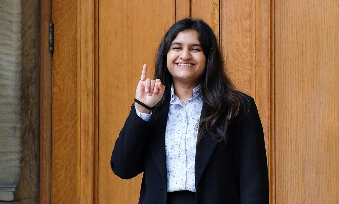 Vishakha Pujari, who receives her bachelor’s degree in applied science on June 18, shows off the iron ring that’s often worn by engineering graduates (supplied image)