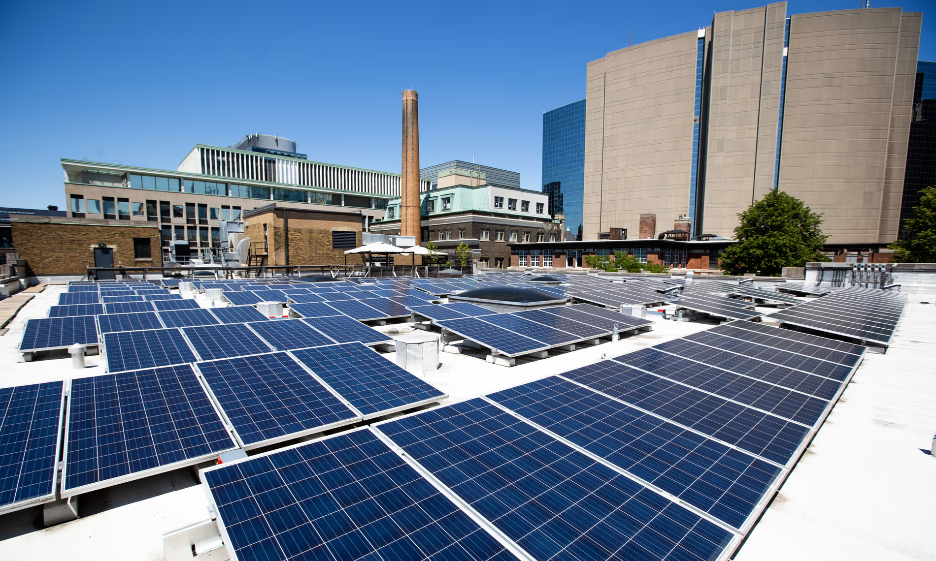 Solar panels on campus building roof